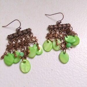 Intricate Boho Floral Chandelier Dangle Earrings! Shell & Copper Forest Magic